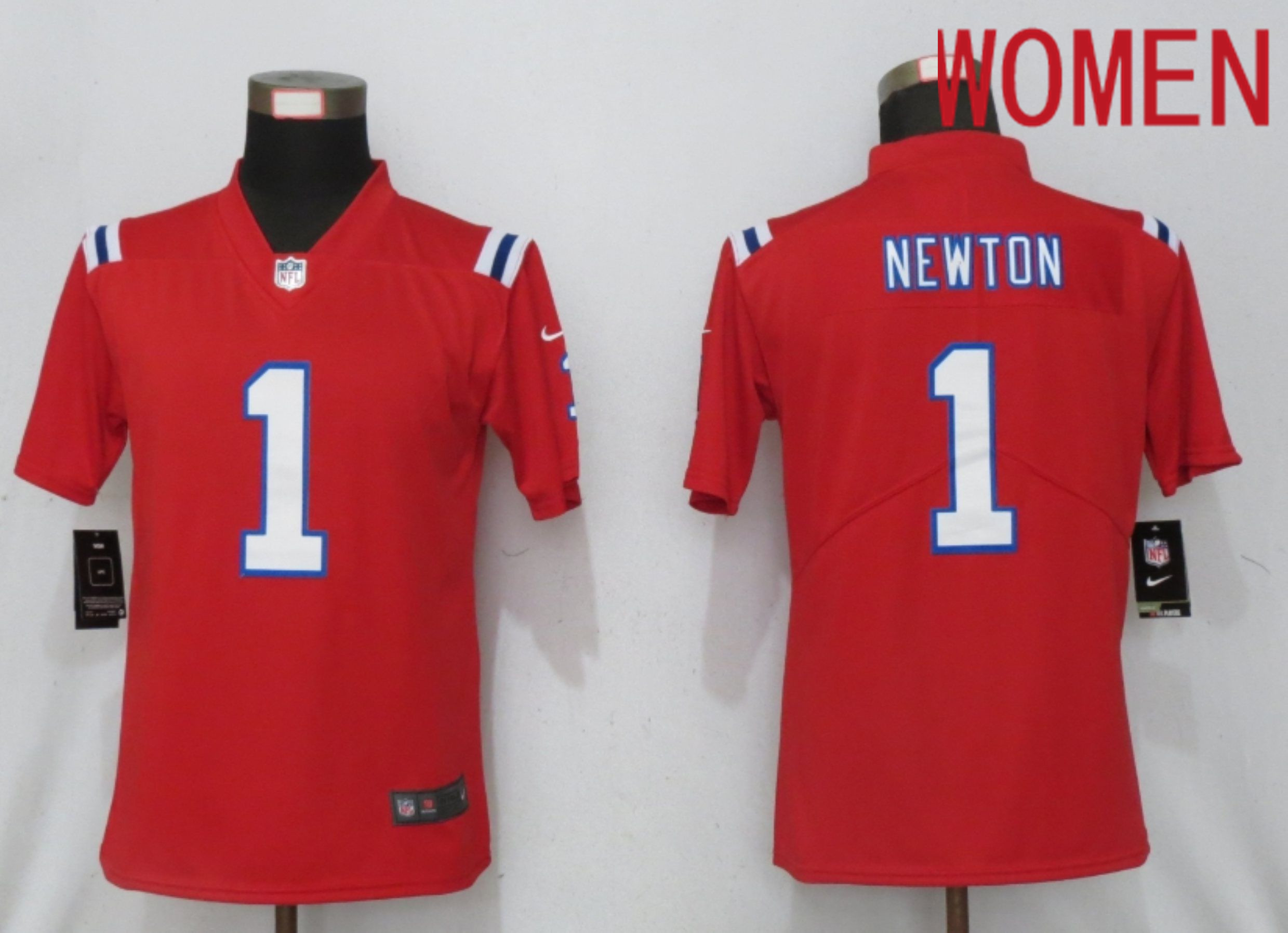 Women New England Patriots #1 Newton Red Elite Playe Nike NFL Jersey->women nfl jersey->Women Jersey